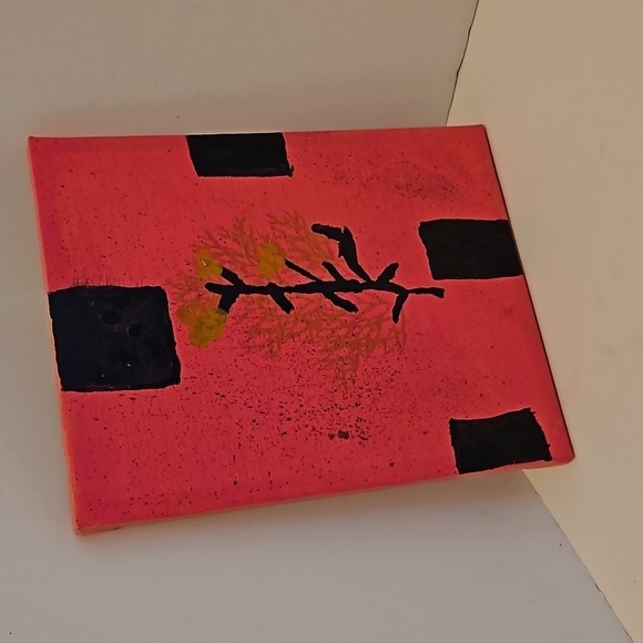 Hand Crafted 7" x 9" painting on Upcycled Canvas Pink gold & Black Original art - Picture 8 of 17